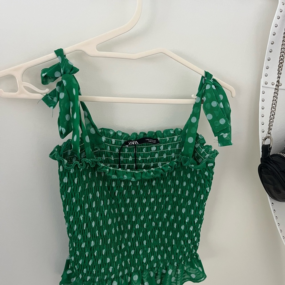 Zara Emerald Green Polka Dot Tank Top